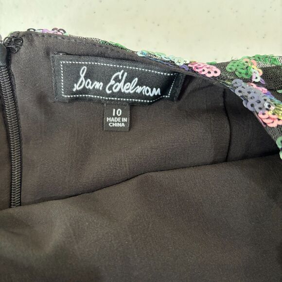 Sam Edelman Women Sequin Floral Mini Dress Size 10 Black Swiftie NYE Party Disco - Picture 6 of 9